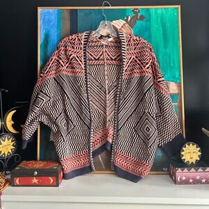 MOTH Anthropologie Chevron Knit Cardigan in orange, Blue, and Tan Large